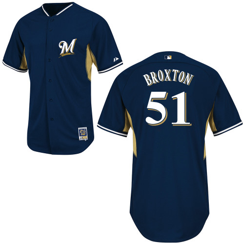 Jonathan Broxton #51 Youth Baseball Jersey-Milwaukee Brewers Authentic 2014 Navy Cool Base BP MLB Jersey